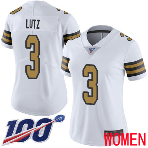 New Orleans Saints Limited White Women Wil Lutz Jersey NFL Football #3 100th Season Rush Vapor Untouchable Jersey